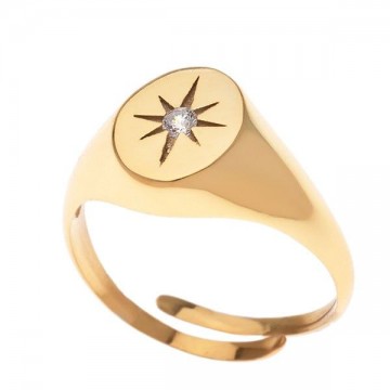 Silver adjustable chevalier ring with star